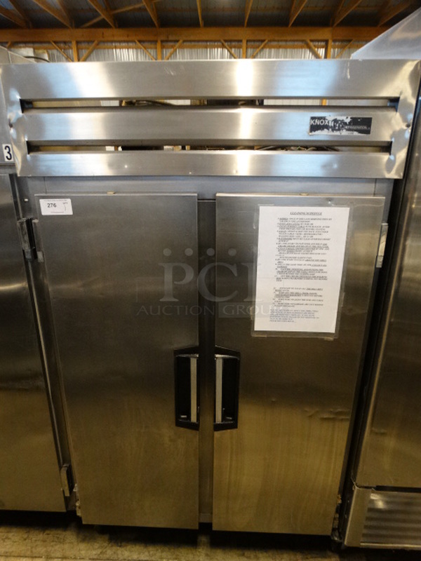 GREAT! Fogel Model SAVF-40-T Stainless Steel Commercial 2 Door Reach In Freezer on Commercial Casters. 115 Volts, 1 Phase. 47x32x78. Tested and Powers On But Temps at 40 Degrees