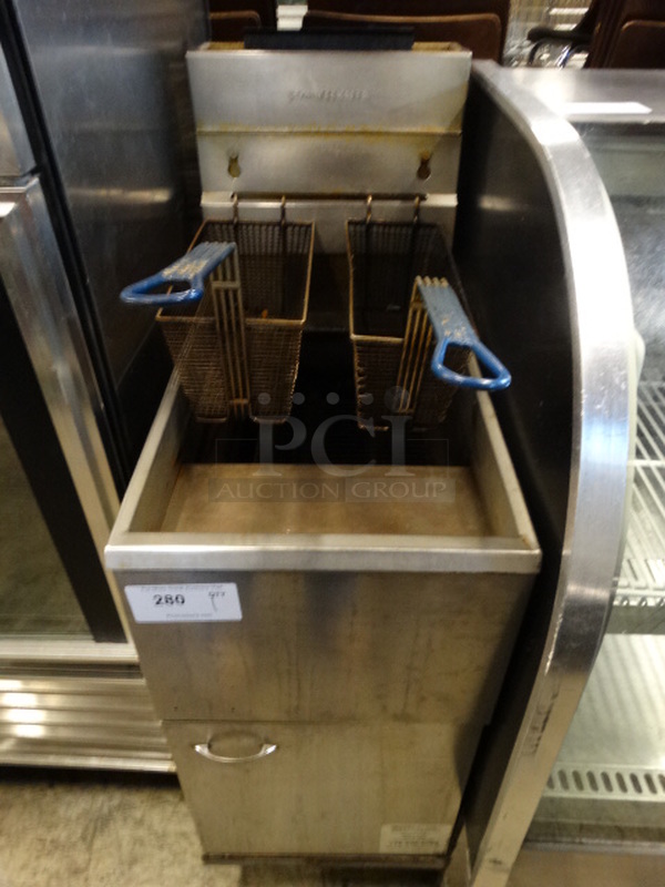 NICE! Stainless Steel Commercial Gas Powered Deep Fat Fryer w/ 2 Metal Fry Baskets. 16x30x47