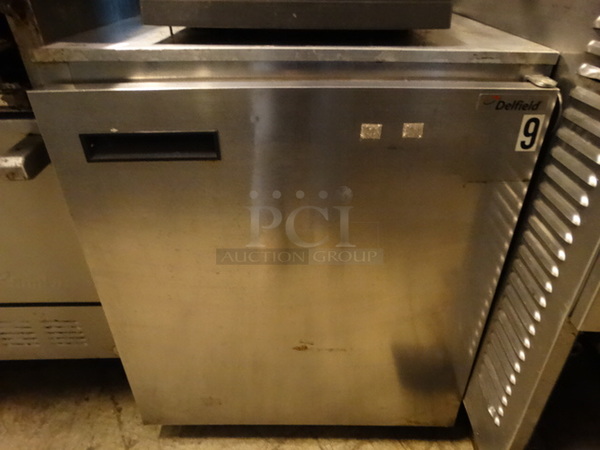 NICE! 2011 Delfield Model 406CA-DD1 Stainless Steel Commercial Single Door Cooler on Commercial Casters. 115 Volts, 1 Phase. 27x28x32. Could Not Test - Unit Trips Breaker