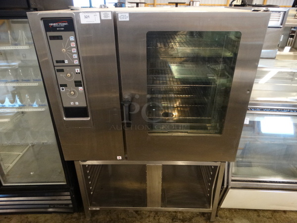 BEAUTIFUL! Henny Penny Model MCS1020 Stainless Steel Commercial Electric Powered Combi Convection Oven w/ Lower Pan Rack. 208-240 Volts, 3 Phase. 50x41x70