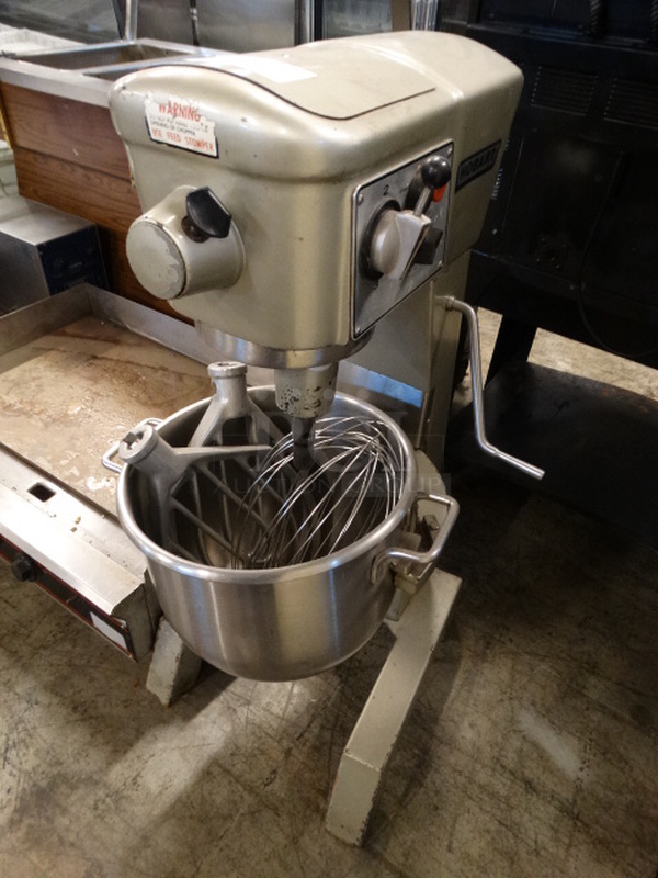 BEAUTIFUL! Hobart Model D-300T Metal Commercial Floor Style 30 Quart Planetary Mixer w/ Metal Mixing Bowl, Whisk and 2 Paddle Attachments. 208 Volts, 1 Phase. 18x22x45