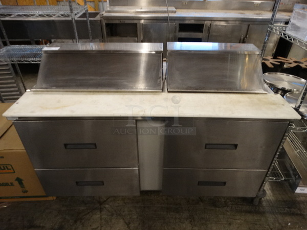 GREAT! Randell Stainless Steel Commercial Sandwich Salad Prep Table Bain Marie Mega Top w/ 2 Lids and 4 Drawers on Commercial Casters. 60x30x43