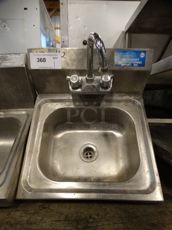 Stainless Steel Commercial Single Bay Wall Mount Sink w/ Faucet and Handles. 17x15x20