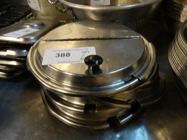 6 Stainless Steel Round Lids w/ Center Hinge. 11.5x11.5x2. 6 Times Your Bid!
