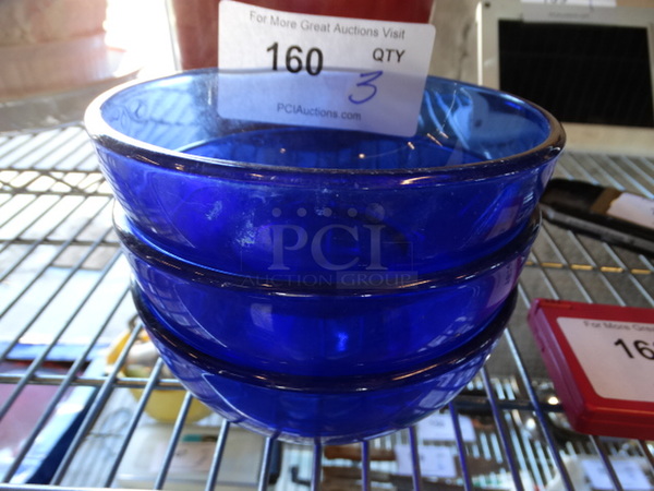 3 Blue Glass Bowls. 6x6x2.5. 3 Times Your Bid!