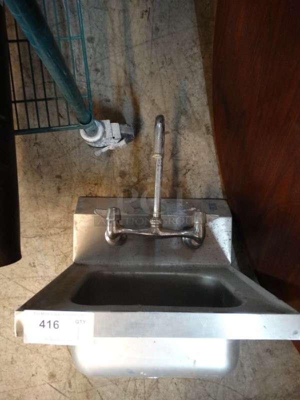 Stainless Steel Single Bay Wall Mount Sink w/ Faucet and Handles. 17x16x20