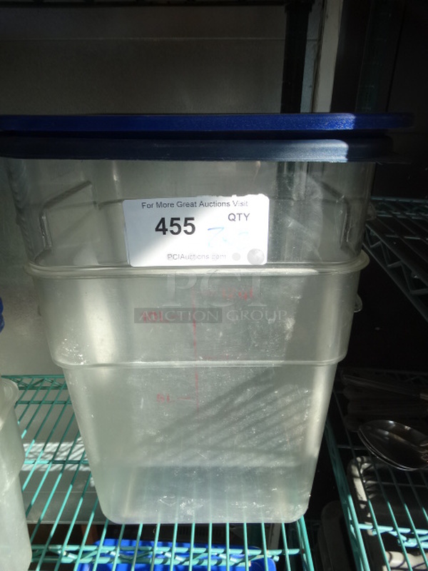 2 Poly Clear Containers w/ 2 Blue Lids. 11x11x12.5. 2 Times Your Bid!