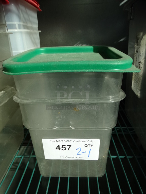 2 Poly Clear Containers w/ 1 Green Lid. 7x7x7. 2 Times Your Bid!