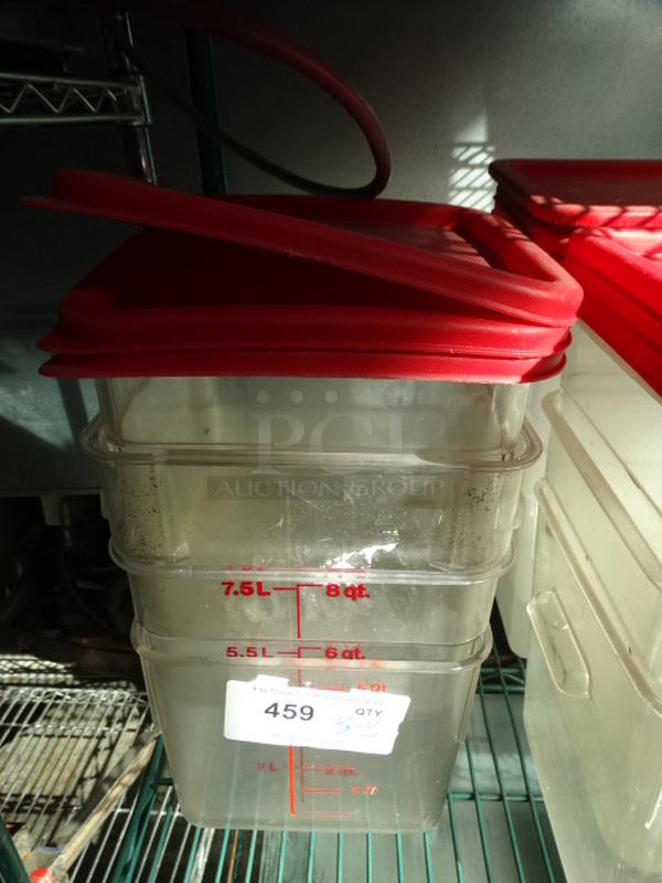 3 Poly Containers w/ 3 Red Lids. 9x9x7. 3 Times Your Bid!