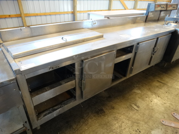 Stainless Steel Commercial Work Top Cooler w/ Lid and 3 Lower Doors. 117x31x42. Cannot Test - Unit Does Not Come w/ Remote Compressor
