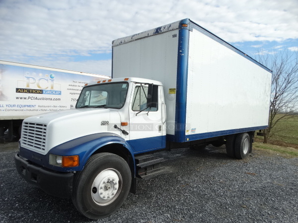 2002 International Model 4700 DT/TK 26' Box Truck w/ Fold Down Liftgate. Truck Has Blown Head Gasket - Will Need To Be Towed. Truck Does Turn On. VIN 1HTSCAAM42H407883. Odometer Reads 474,236. Title Is Free and Clear. See Lots 5-6 For Additional Pictures!