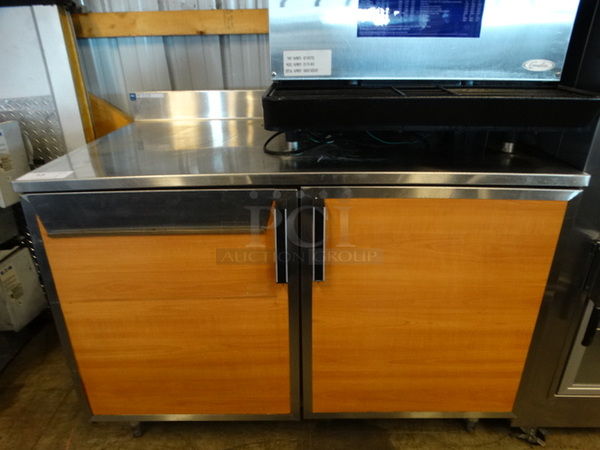 NICE! Duke Stainless Steel Commercial Counter w/ 2 Wood Pattern Doors. 48x30x40