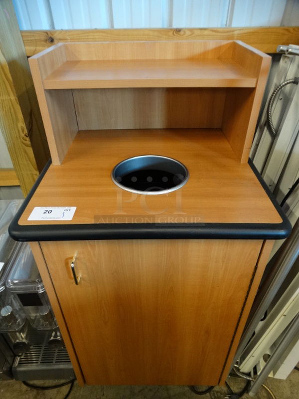 Wood Pattern Trash Can Shell w/ Trash Deposit Hole, Tray Return. Trash Can and Front Door. 25x25x48