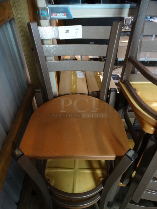 3 Tan Metal Dining Chairs w/ Tan Seats. Stock Picture - Cosmetic Condition May Vary. 16x17x31. 3 Times Your Bid!