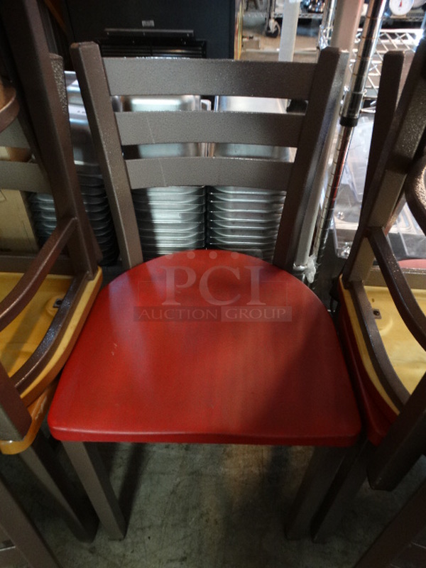 5 Tan Metal Dining Chairs w/ Red Seats. Stock Picture - Cosmetic Condition May Vary. 16x17x31. 5 Times Your Bid!
