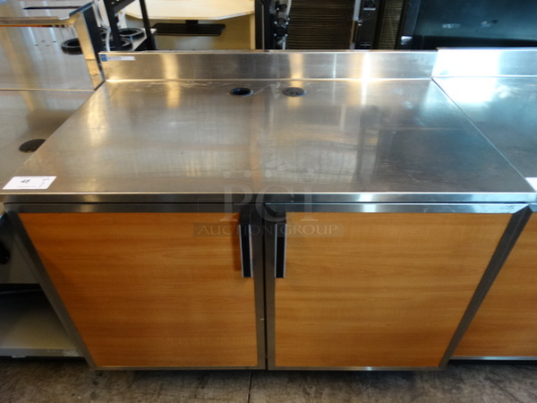 Duke Stainless Steel Commercial Counter w/ 2 Wood Pattern Doors. 48x30x40