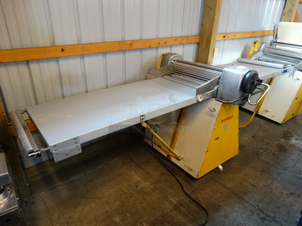 FANTASTIC! Rondo Seewer Model SS063 Metal Commercial Floor Style Electric Powered Dough Sheeter w/ Cutting Station on Commercial Casters. 124x45x46