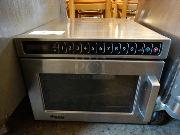 NICE! Amana Model HDC12A2 Stainless Steel Commercial Countertop Microwave Oven. 120 Volts, 1 Phase. 17x20x12
