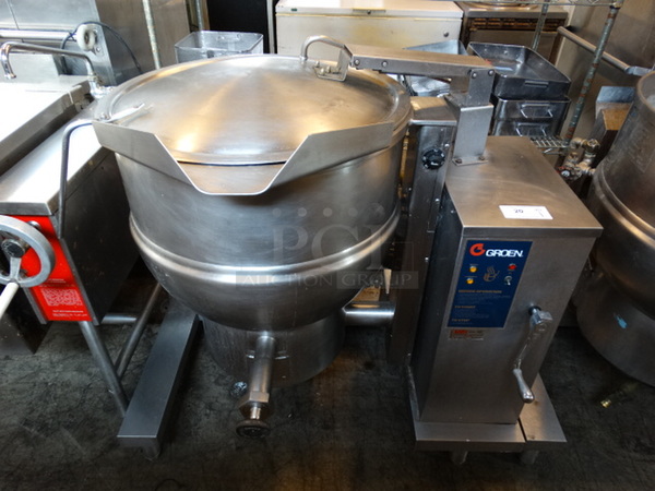 FANTASTIC! Groen Model DHT/1-40 Stainless Steel Commercial Floor Style Natural Gas Powered 40 Gallon Tilting Kettle. 100,000 BTU. 47x36x48