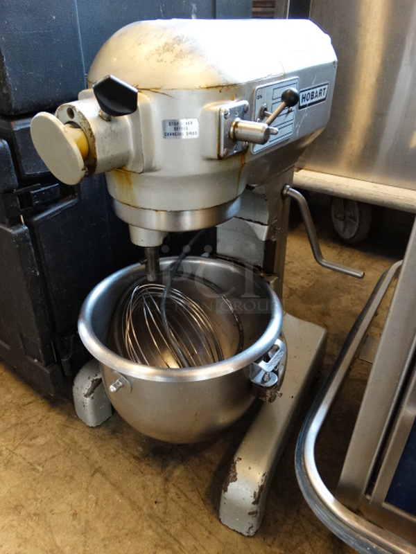 AMAZING! Hobart Model A120 Metal Commercial 12 Quart Planetary Mixer w/ Stainless Steel Mixing Bowl and Whisk Attachment. 115 Volts, 1 Phase. 15x19x28. Tested and Working!