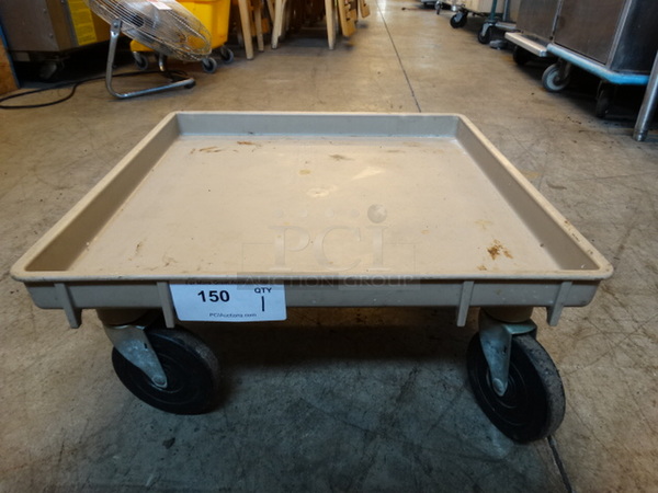 Tan Poly Dish Caddy Dolly on Commercial Casters. 21.5x21.5x7