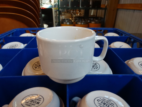 16 White Ceramic Mugs in Dish Caddy. 4x3x3. 16 Times Your Bid!