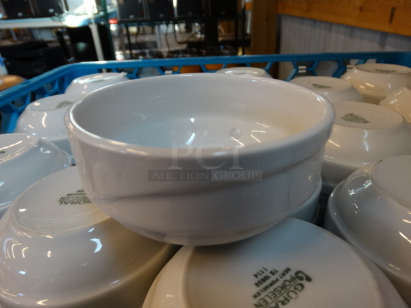 40 White Ceramic Bowls in Dish Caddy. 4x4x2. 40 Times Your Bid!