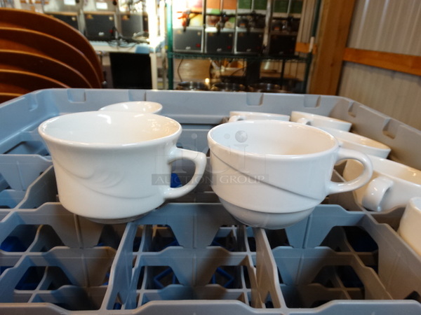 10 White Ceramic Mugs in Dish Caddy. 4.5x3.5x2.5. 10 Times Your Bid!