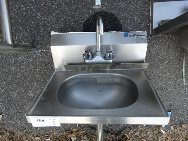 Stainless Steel Commercial Single Bay Wall Mount Sink w/ Mounting Bracket, Faucet and Handles. 19x15x33