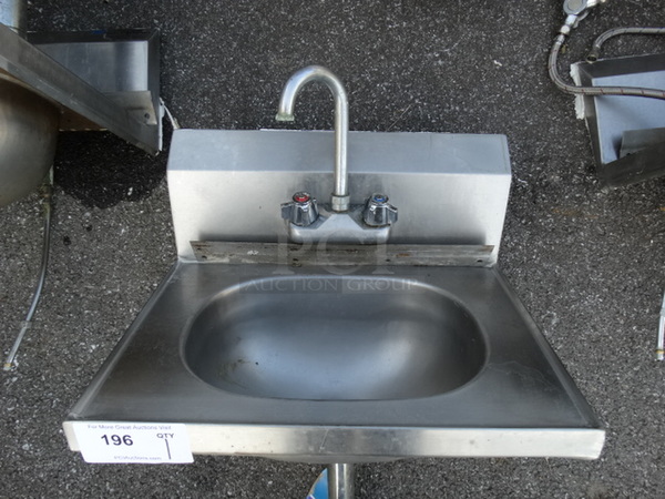 Stainless Steel Commercial Single Bay Wall Mount Sink w/ Mounting Bracket, Faucet and Handles. 19x15x28