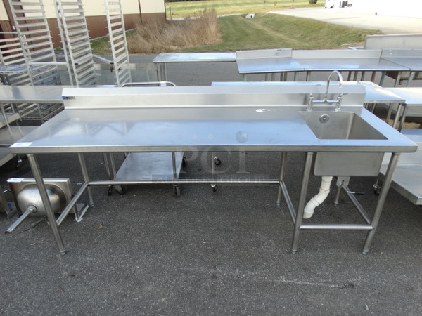 Stainless Steel Commercial Table w/ Sink Basin, Faucet and Handles. 90x30x40. Bay 16x20x10