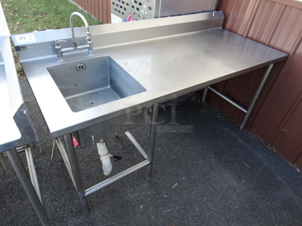 Stainless Steel Commercial Table w/ Sink Basin, Faucet and Handles. 72x30x40. Bay 16x20x10