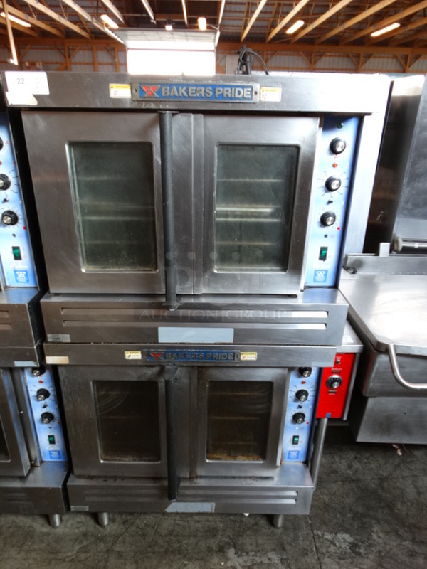 2 BEAUTIFUL! LATE MODEL! Baker's Pride Model GDCO-G1 Cyclone Stainless Steel Commercial Natural Gas Powered Convection Ovens w/ View Through Doors, Metal Oven Racks and Thermostatic Controls. 39x39x72. 2 Times Your Bid!