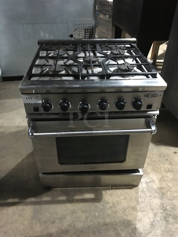 DCS Natural Gas Powered 5 Burner Stove! With Full Size Oven Underneath! With View Through Door! All Stainless Steel! Model RGSS058S Serial 03A43481C! 