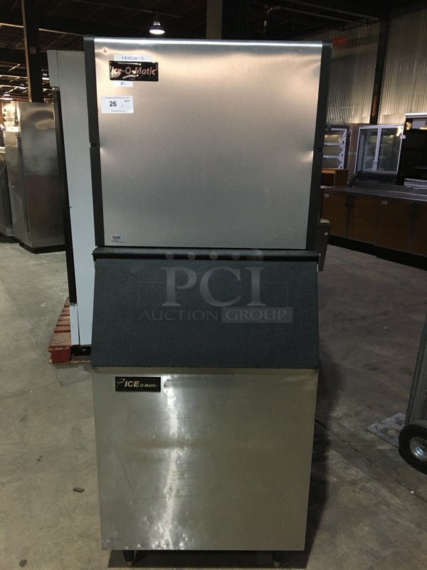 WOW! Ice-O-Matic Commercial 1000Lbs. Ice Making Machine! On Ice Bin! All Stainless Steel! Model ICE1006HW7 Serial 17071280010363! 208/230V 1Phase! On Legs 2 X Your Bid! Makes One Unit!