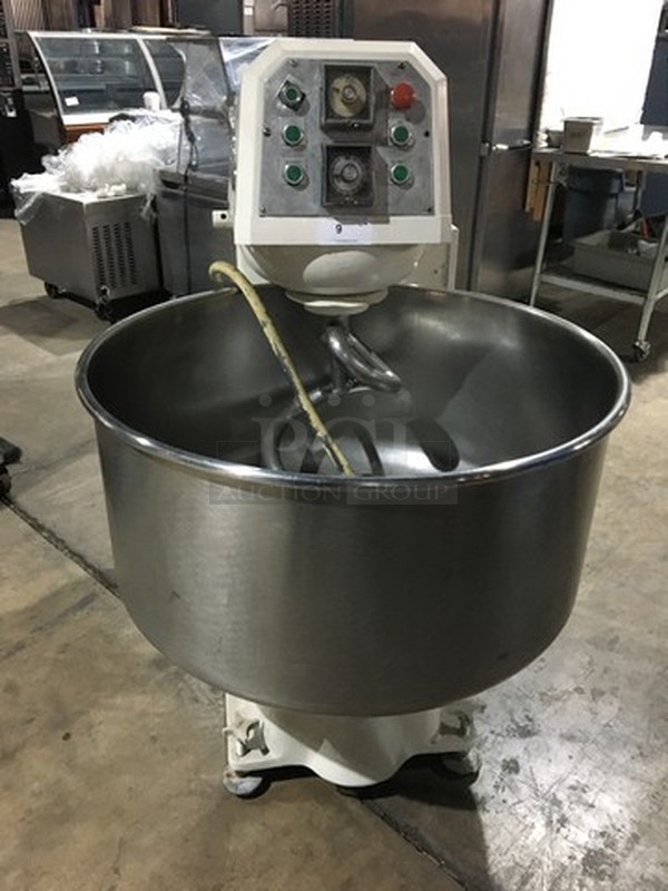 Wow! Beroc Floor Style Heavy Duty 2 1/2 Bag Spiral Mixer! With Stainless Steel Bowl! On Casters! 3Phase! 