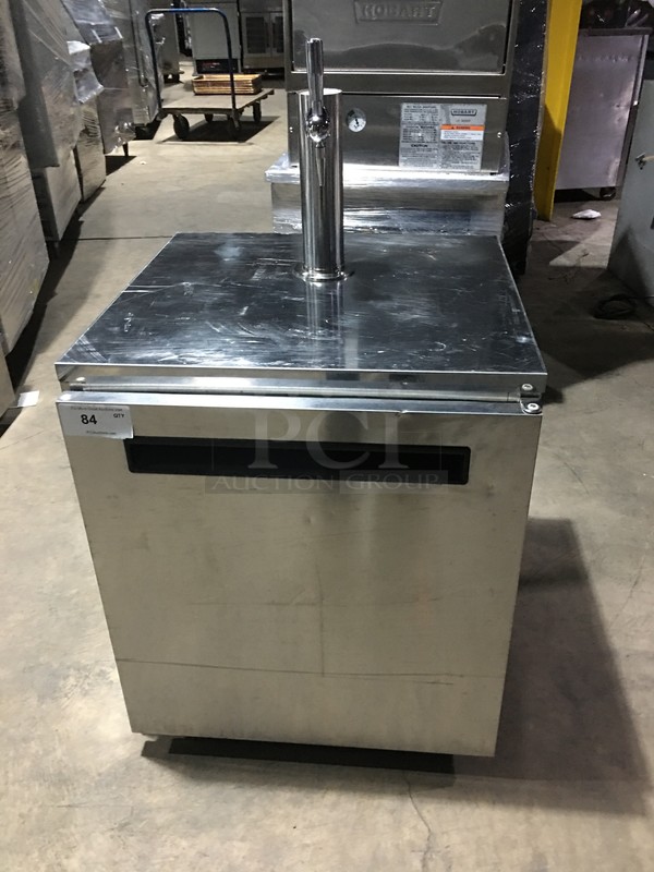 Delfield Commercial 2 Tap Kegerator! With Single Beer Tower! With Underneath Storage Space! Model ND21TS00 Serial 1607152003088! 115V 1Phase! On Commercial Casters!