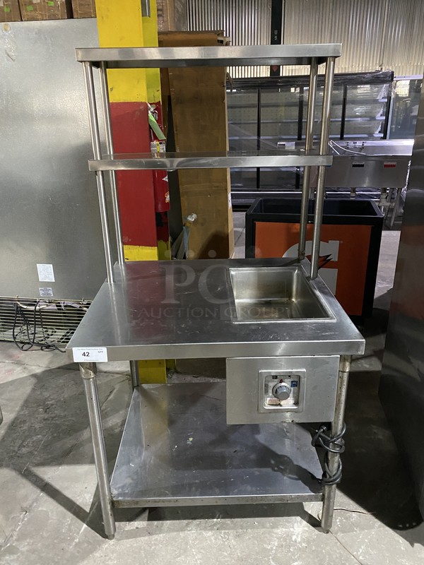 Wells Commercial Single Well Steam/Prep Table! With Overhead Serving Shelf! With Underneath Storage Space! All Stainless Steel! Model MOD100CTD Serial M1TD1012A0161! 120V! On Legs!