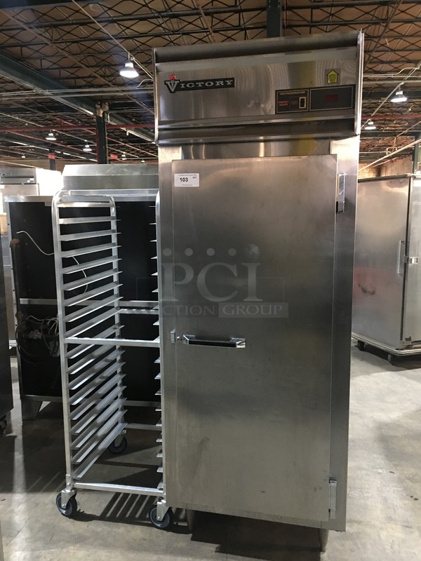 Victory Commercial Single Door Refrigerated Dough Retarder! Can Fit Roll In Rack! Rack Is Not Included! All Stainless Steel! Model RS1DS7EW Serial B0381930! 115V 1Phase! On Legs!