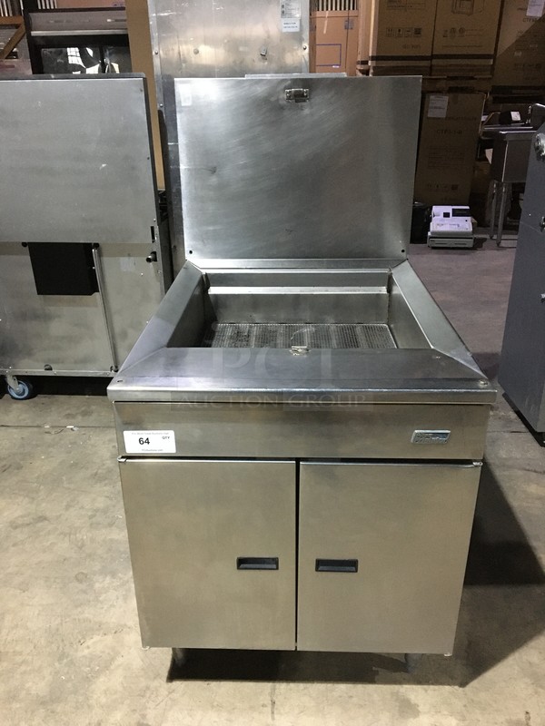 Pitco Commercial Natural Gas Powered Deep Donut Fryer! With Raised Backsplash! All Stainless Steel! Model 24PSSE Serial G99FB14166! On Legs!