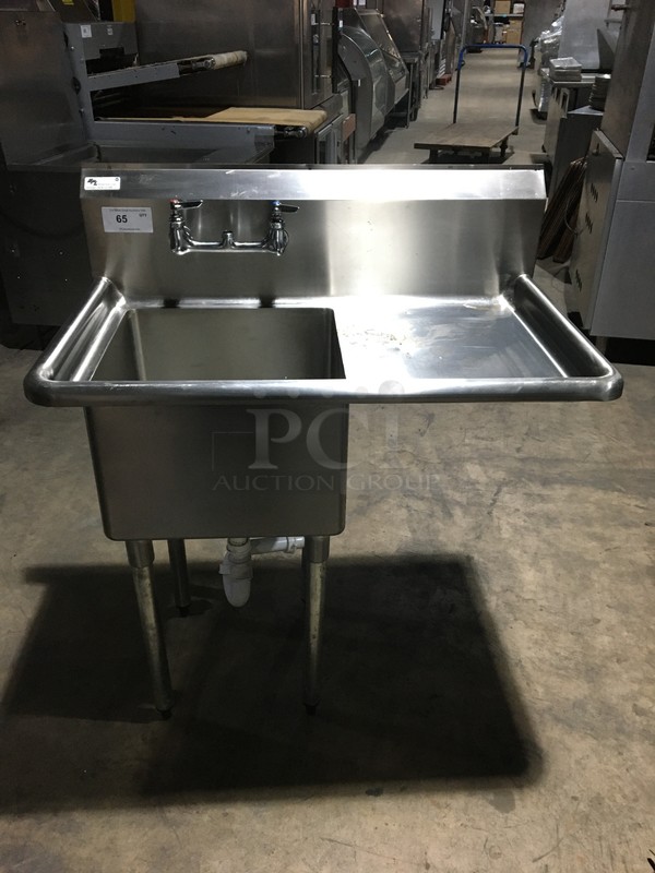 EFL Commercial Dishwasher Table! With Right Side Drainboard! With Backsplash & Faucet! All Stainless Steel! Model S118181218R! On Legs!