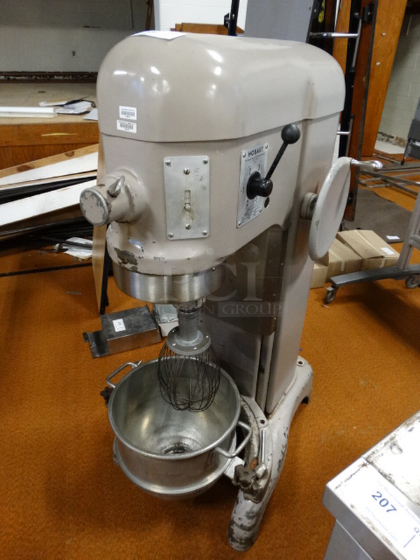 FANTASTIC! Hobart Model H 600 Metal Commercial Floor Style 60 Quart Planetary Mixer w/ Metal Mixing Bowl and Whisk Attachment. 208 Volts, 3 Phase. 27x35x56
