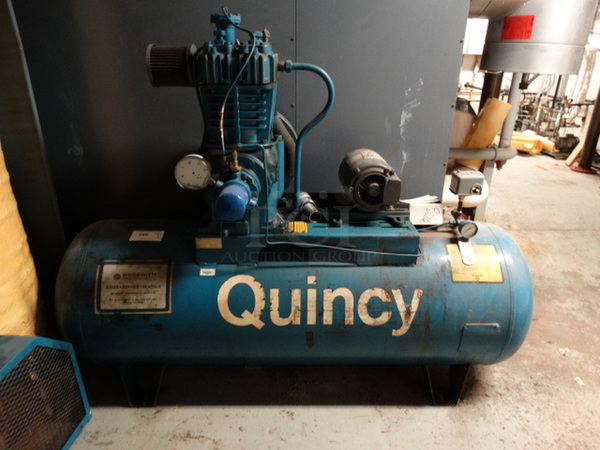 Quincy Model 325 Blue Metal Commercial Air Compressor. 60x28x48. BUYER MUST REMOVE