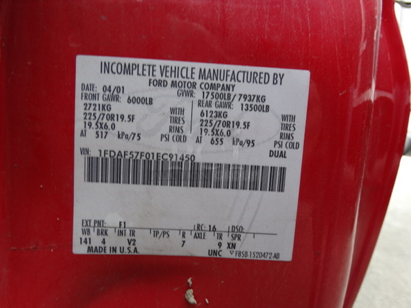 2001 Ford F550 XL Super Duty Truck w/ Galion Model 100USD-9 Dump Body. VIN 1FDAF57F01EC91450. Comes w/ Clean Title. See Lots 25-26 For Additional Pictures. - Image 12 of 12