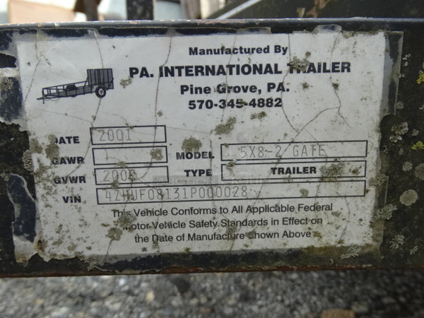 1998 PA International Trailer Model 5X8-2 GATE Metal Commercial Flat Bed Trailer. Comes w/ Clean Title. 76x132x75. Bed: 61x96 - Image 11 of 12