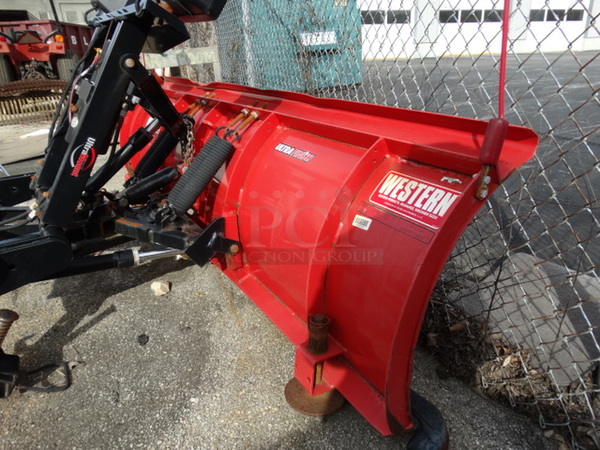 Western Products Red Metal 8' Snow Plow w/ Black Metal Frame and Headlights. Plow Was In Working Condition Last Winter. 96x53x48 - Image 2 of 11