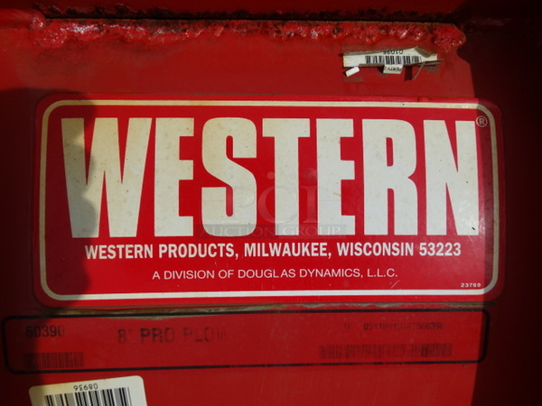 Western Products Red Metal 8' Snow Plow w/ Black Metal Frame and Headlights. Plow Was In Working Condition Last Winter. 96x53x48 - Image 3 of 11