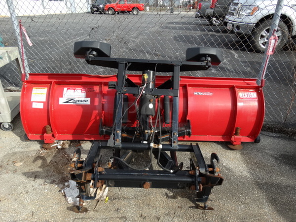 Western Products Red Metal 8' Snow Plow w/ Black Metal Frame and Headlights. Plow Was In Working Condition Last Winter. 96x53x48 - Image 5 of 11