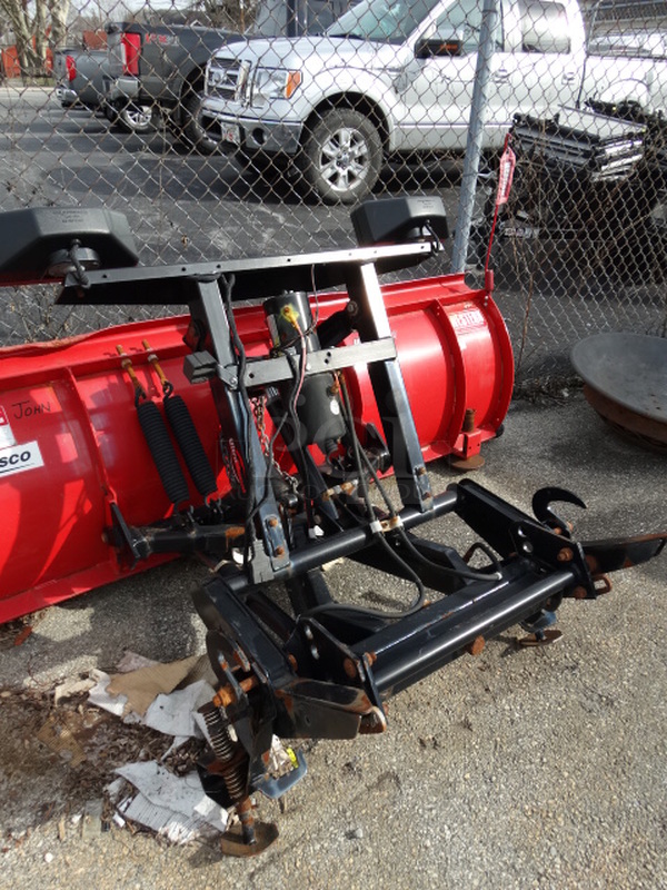 Western Products Red Metal 8' Snow Plow w/ Black Metal Frame and Headlights. Plow Was In Working Condition Last Winter. 96x53x48 - Image 6 of 11