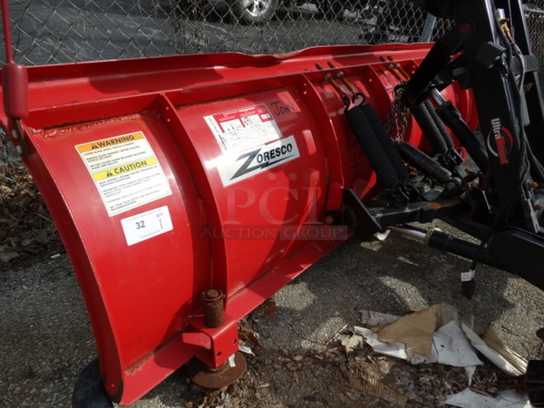 Western Products Red Metal 8' Snow Plow w/ Black Metal Frame and Headlights. Plow Was In Working Condition Last Winter. 96x53x48 - Image 7 of 11